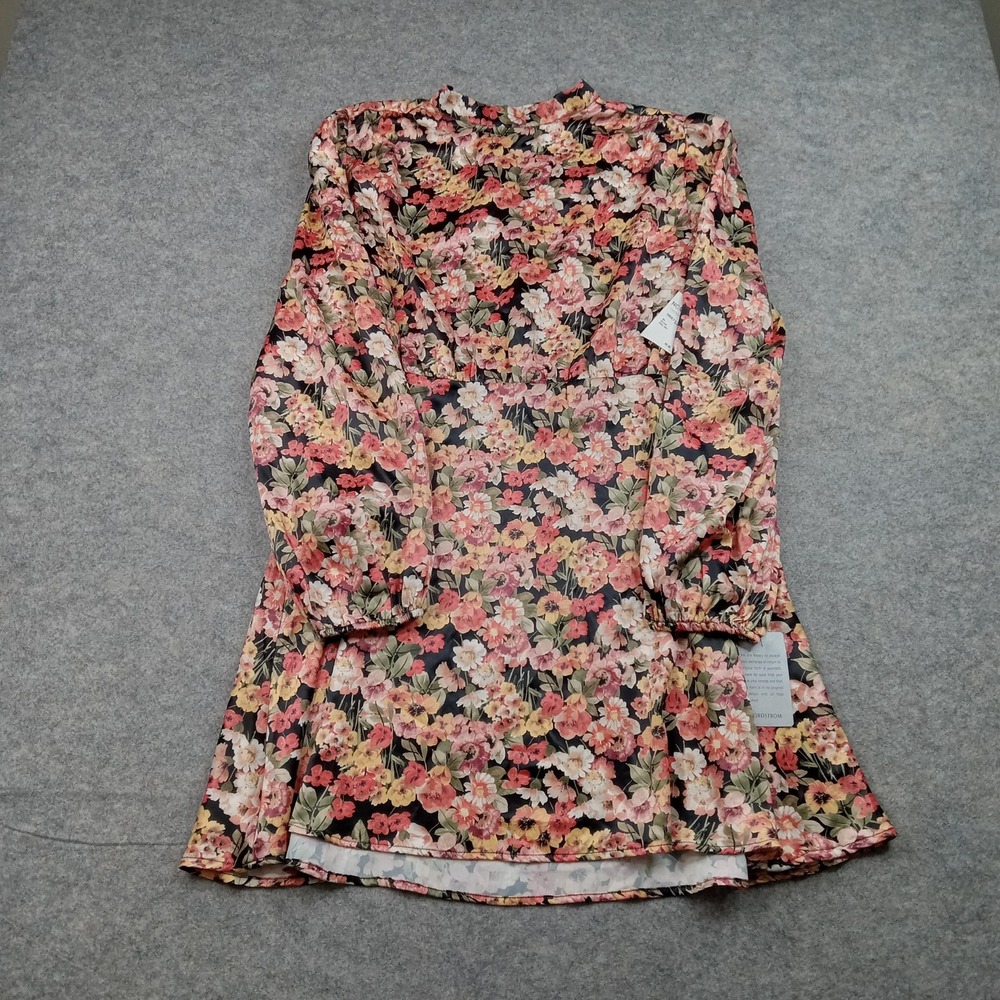NSR Dress Womens XL Black Pink Floral‎ Long Sleeve Mock Neck Mini Fit Flare Boho